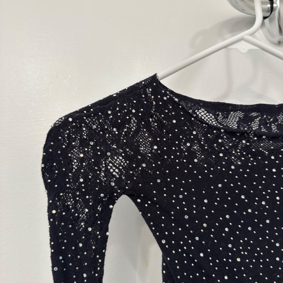 Zara Black Seamless Mesh Rhinestone Top XS - Picture 6 of 7